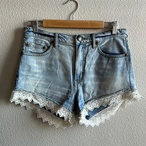 Free People Jean Shorts with Lace Trim